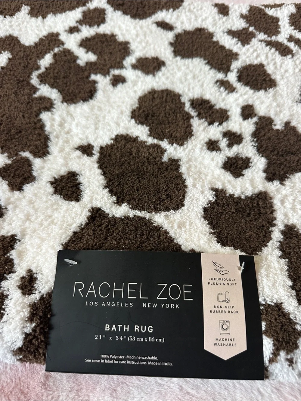 21” x 34” Bath Rug - Rachel Zoe Brown and White Cow Spot Print NWT